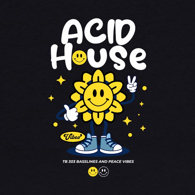 ACID HOUSE  - Peace Vibe Flower (white) by DISCOTHREADZ 